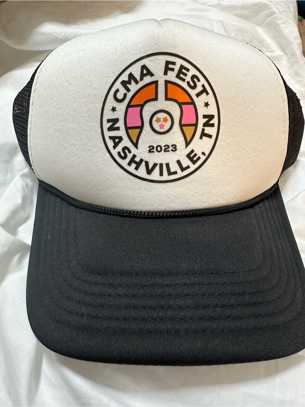 CMA Fest Nashville TN 2023 Trucker Hat - White & Black with Pink/Orange Accents